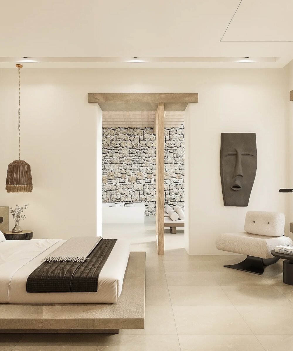 Villa interior design with contemporary Cycladic elements