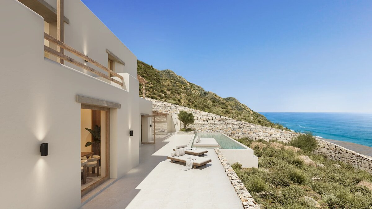 Villa architecture integrated into hillside